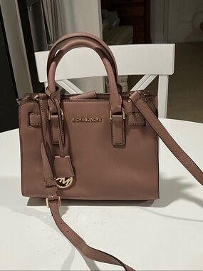 Michael Kors mauve brown leather satchel with gold hardware